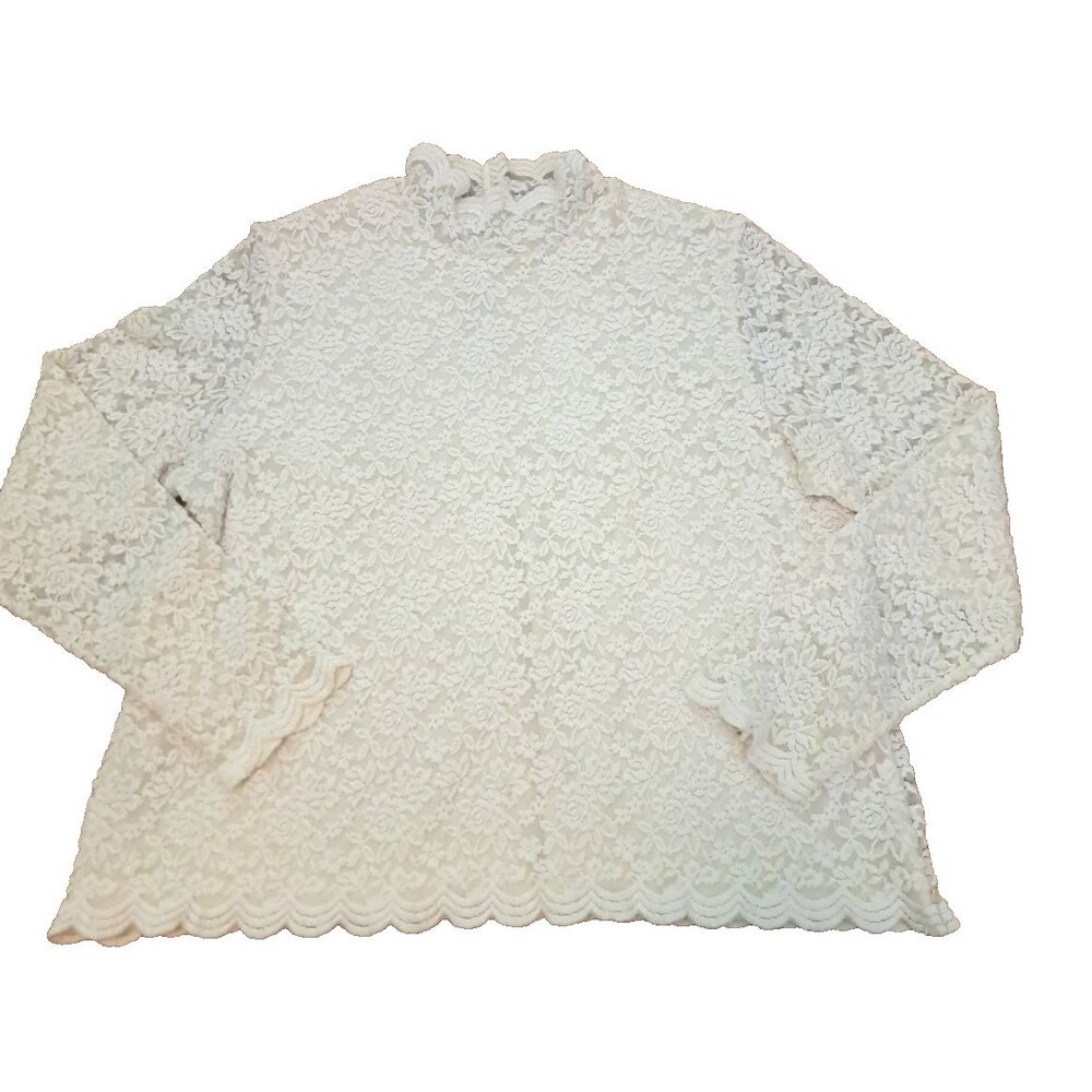 Antique White Lace Top Coldwater Creek Long Sleeve Lined Coquette Twee Large